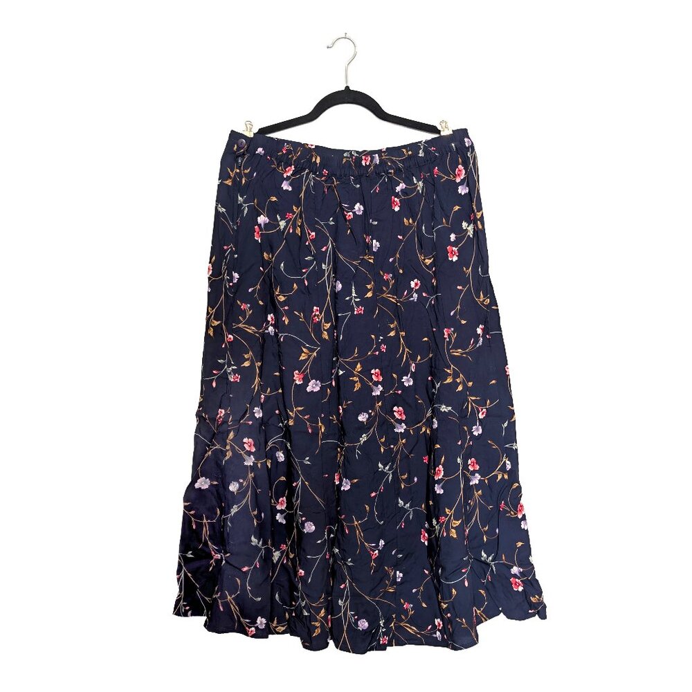 Jacque & Koko Vintage Navy Blue 90's Style Floral A-Line Skirt Size 18/20